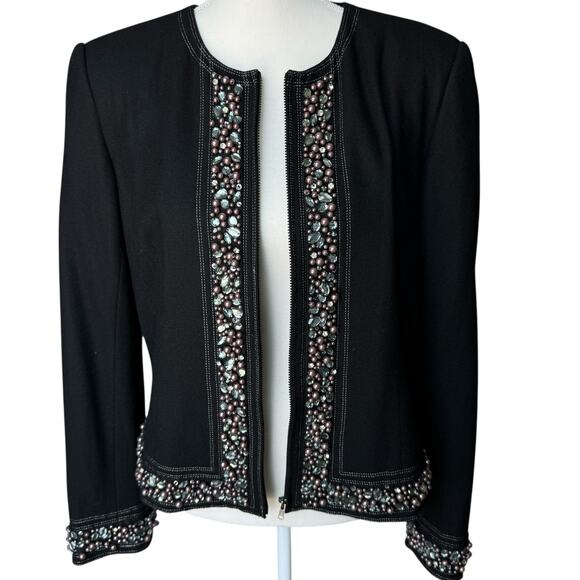 PETER NYGARD Embellished Lady Coat Jacket Size 12 Beaded Black Wool Blend - Picture 1 of 9